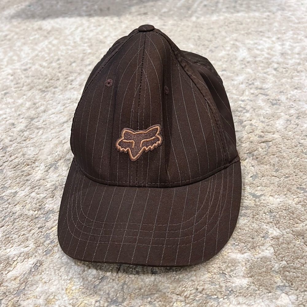 Fox racing Legacy Brown Pinstripe Flex-fit baseball hat cap in GUC‎